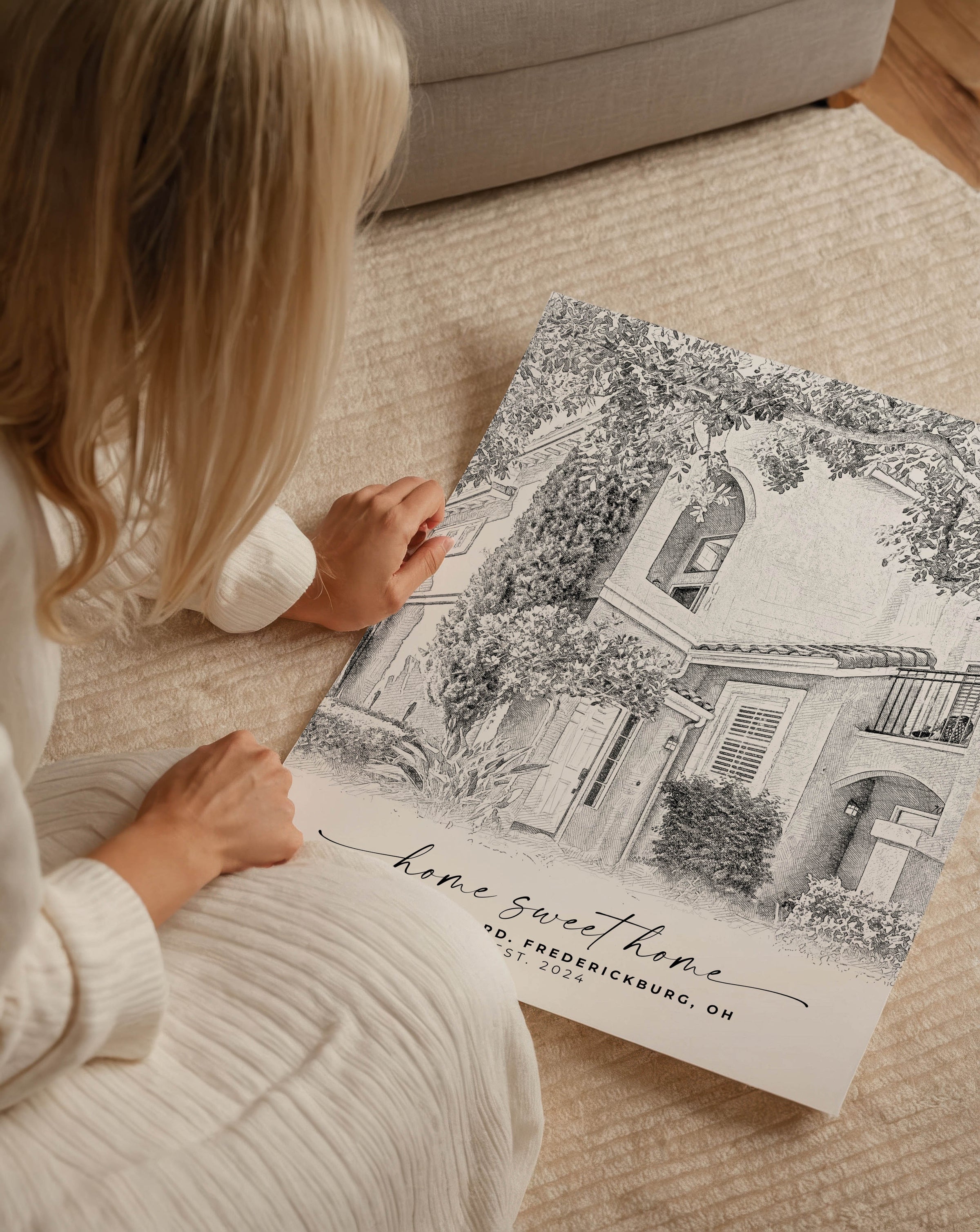 A beautifully crafted custom house portrait, ideal for new homeowners and real estate closing gifts, showcasing a detailed digital illustration of a family home. This personalized home art is perfect as a thoughtful housewarming gift, capturing the unique charm of a new home. Designed for real estate agents seeking meaningful client gifts, these bespoke digital house portraits add a personal touch to the home-buying experience, making them a lasting and memorable keepsake for clients and new homeowners