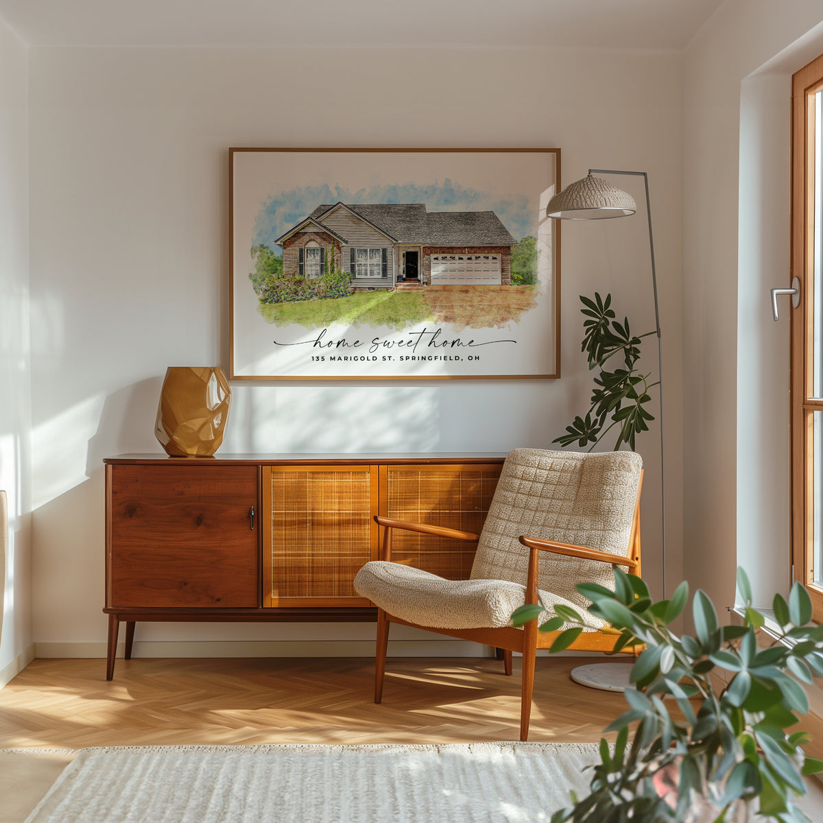 Custom house portrait created as a sentimental first home gift