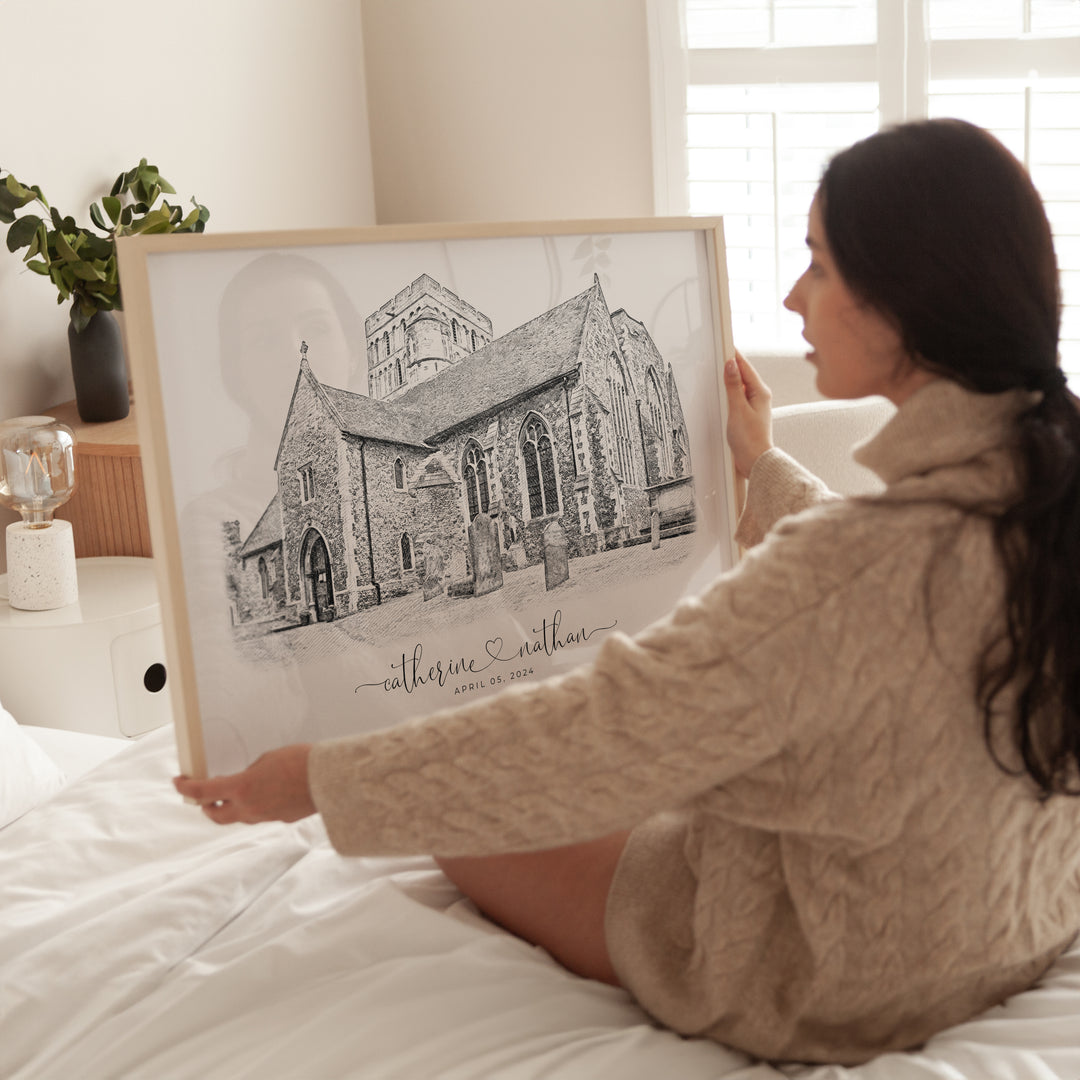 church black and white sketch portrait as christmas gift