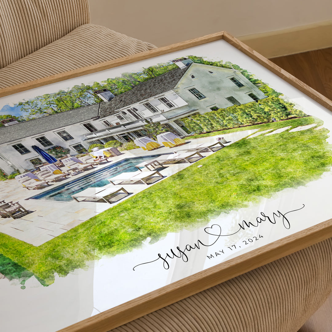 Wedding Venue Watercolor Sketch Portrait