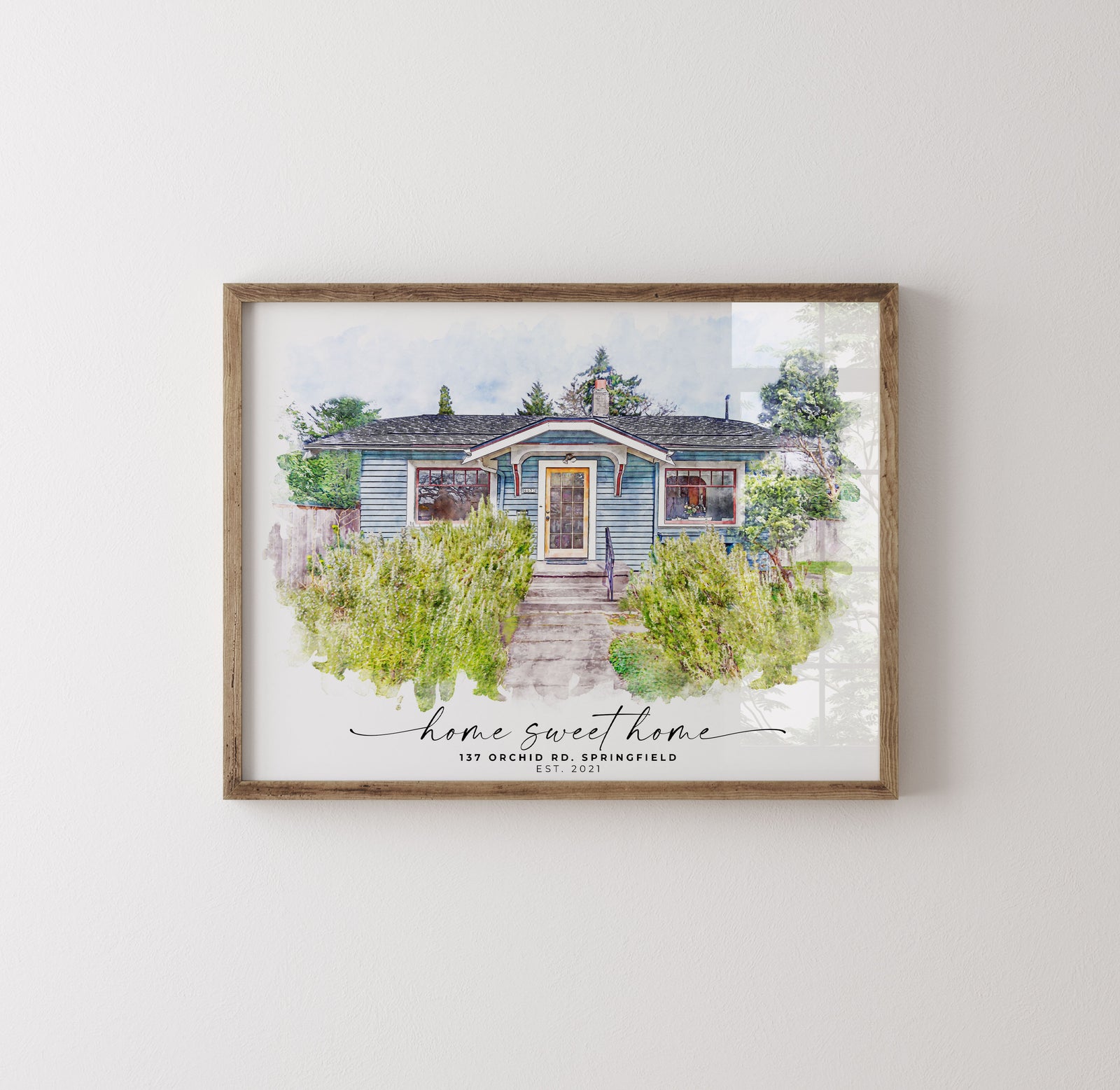 A beautifully crafted custom house portrait, ideal for new homeowners and real estate closing gifts, showcasing a detailed digital illustration of a family home. This personalized home art is perfect as a thoughtful housewarming gift, capturing the unique charm of a new home. Designed for real estate agents seeking meaningful client gifts, these bespoke digital house portraits add a personal touch to the home-buying experience, making them a lasting and memorable keepsake for clients and new homeowners